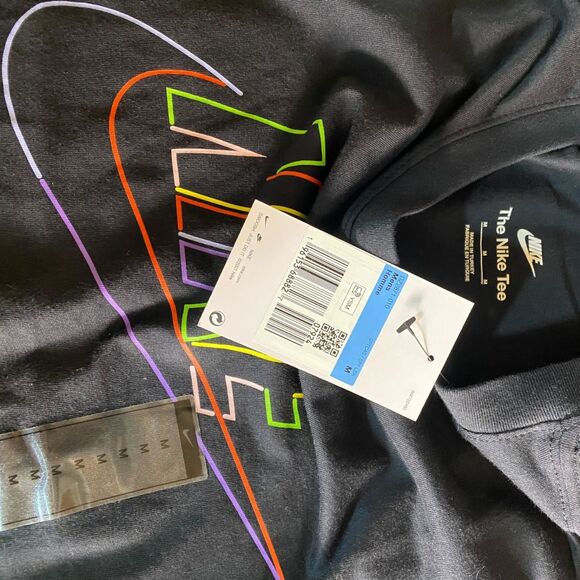 Nike Logo Graphic Tee Shirt Black Multicolor Swoosh Unisex Size M New - Picture 6 of 6